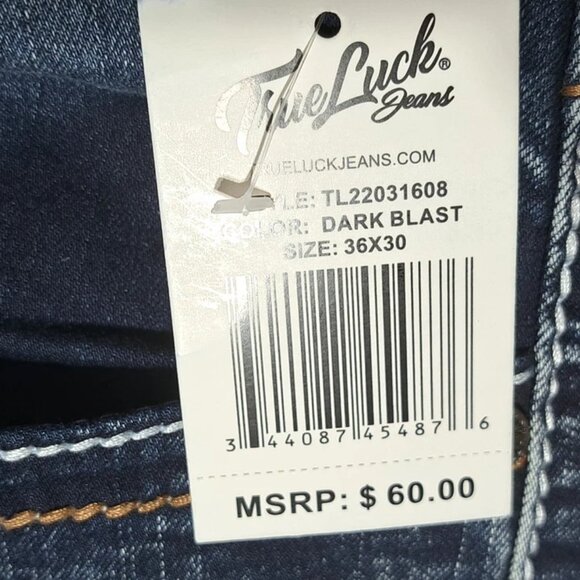 NEW True Luck Jeans Men's 36 X30 Bootcut Classic Stretch Thick Stitch Dark Blast - Picture 15 of 15